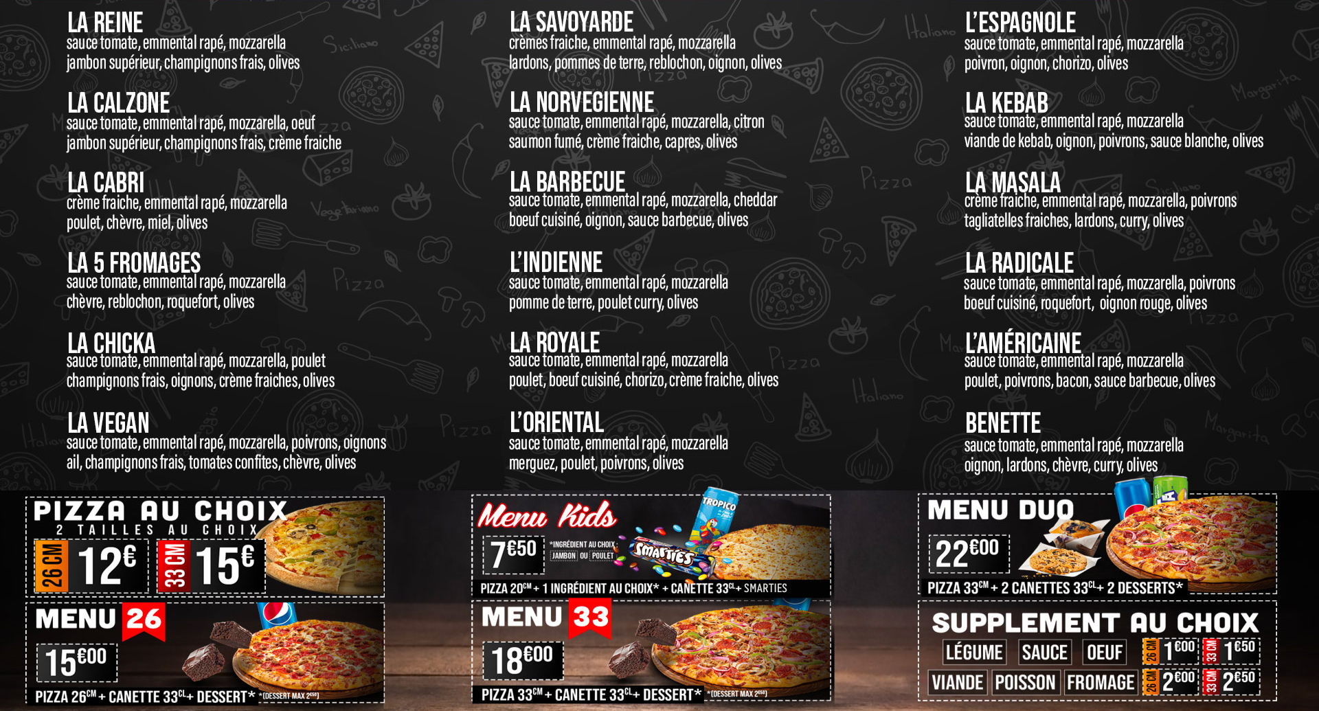 menu de pizza